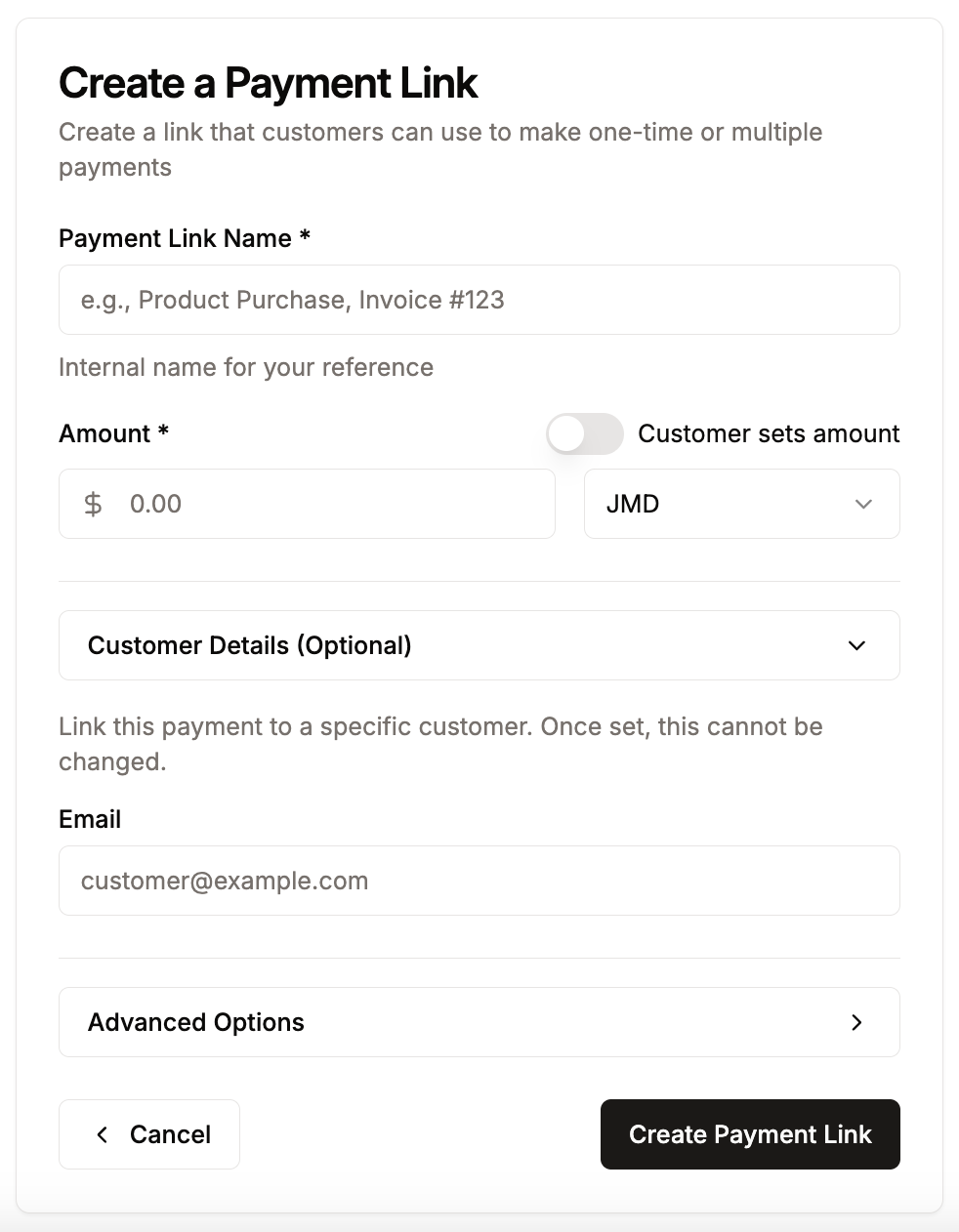 Create Payment Link Screenshot